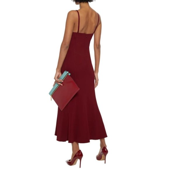 NWT $1600 VICTORIA BECKHAM CADY CREPE FLUTED PLEATED MIDI DRESS IN BORDEAUX SZ 4 - Picture 2 of 7